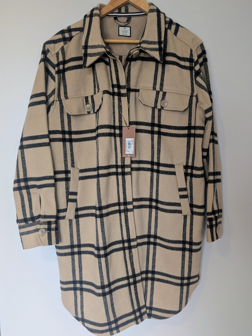 Denver Hayes Cream Plaid Shacket — Size Medium | NWT